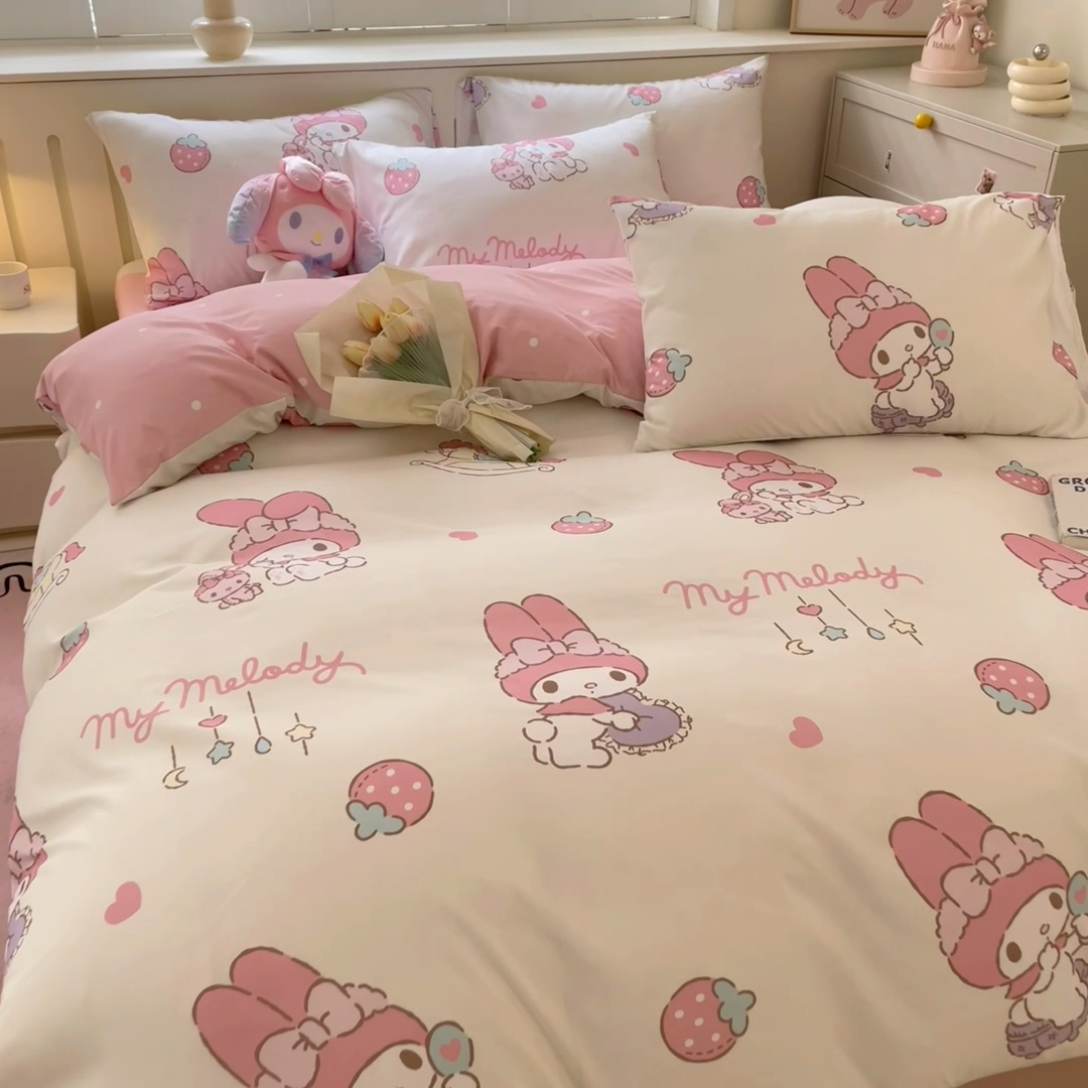 91家纺网 家纺一手货源 找家纺 海岛哥哥 2025新款A类云朵水洗棉三丽鸥正版授权四件套-大床图 三丽鸥-星月美乐蒂