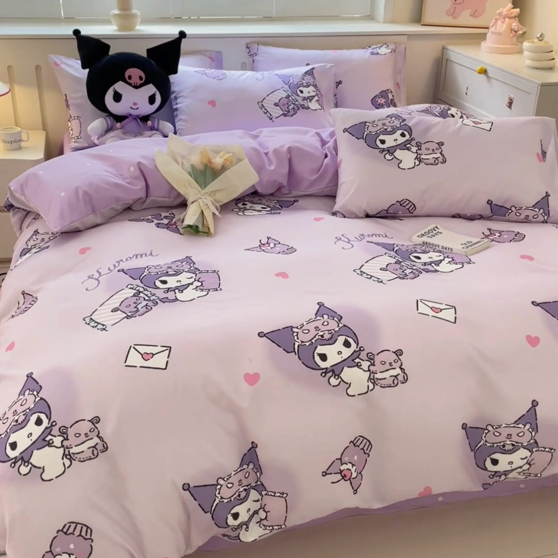 91家纺网 家纺一手货源 找家纺 海岛哥哥 2025新款A类云朵水洗棉三丽鸥正版授权四件套-大床图 三丽鸥-信封库洛米