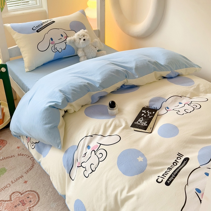 91家纺网 家纺一手货源 找家纺 海岛哥哥 2025新款A类云朵水洗棉三丽鸥正版授权四件套-学生床 三丽鸥-长耳狗狗