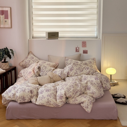 洋铭区（原狠狠爱） 2024新款全棉双层纱四件套 梦幻紫花