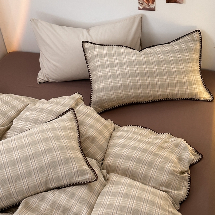 91家纺网 家纺一手货源 找家纺 洋铭区（原狠狠爱） 2024新款全棉双层纱四件套 青梅格