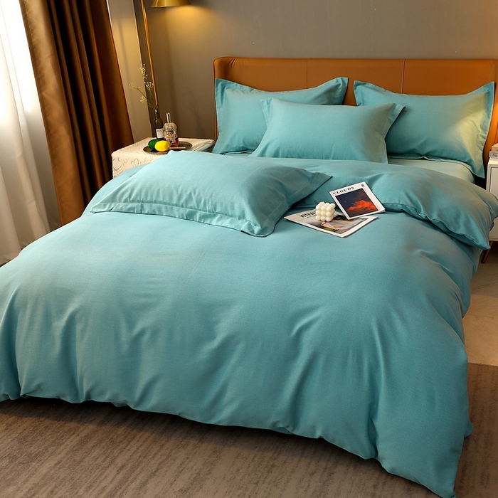 91家纺网 家纺一手货源 找家纺 晶缦家纺 2024新款加厚纯棉喷气全棉纯色生态磨毛多规格四件套 纯依-豆绿