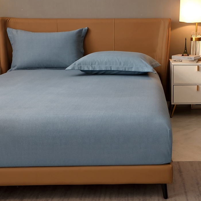 91家纺网 家纺一手货源 找家纺 晶缦家纺 2024新款加厚纯棉喷气全棉纯色生态磨毛多规格单品床笠 纯依-蓝灰