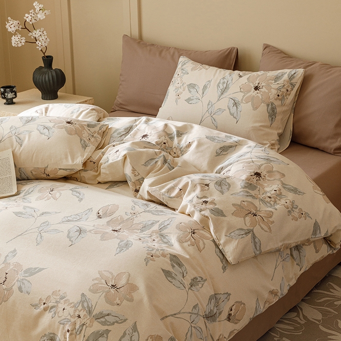 91家纺网 家纺一手货源 找家纺 2024新款全棉陶瓷磨毛印花四件套 山竹月