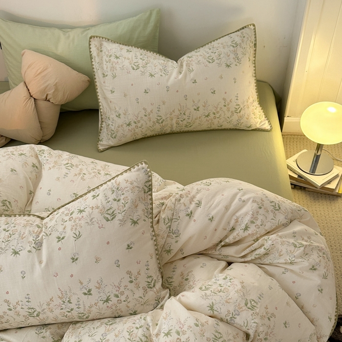 91家纺网 家纺一手货源 找家纺 洋铭区（原狠狠爱） 2024新款全棉双层纱四件套 田园花语