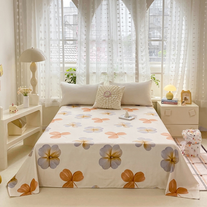 91家纺网 家纺一手货源 找家纺 帛缔思 2024新款淳木棉印花单品床单 春日蜜桔