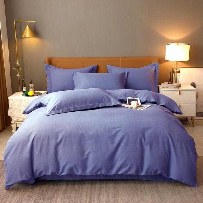 91家纺网 家纺一手货源 找家纺 晶缦家纺 2024新款加厚纯棉喷气全棉纯色生态磨毛多规格四件套 纯依-牛仔蓝