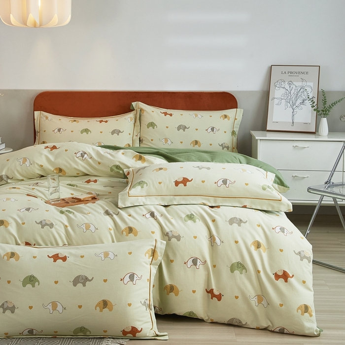 91家纺网 家纺一手货源 找家纺 2025新款全棉精梳磨毛印花四件套 吉象绿