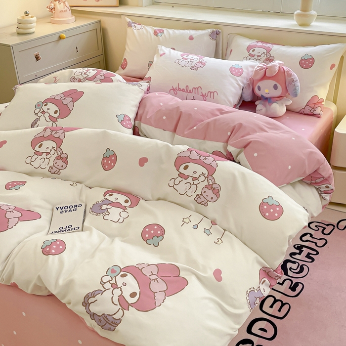 91家纺网 家纺一手货源 找家纺 海岛哥哥 2025新款A类云朵水洗棉三丽鸥正版授权四件套-大床图 三丽鸥-星月美乐蒂