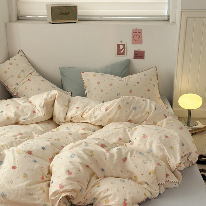 91家纺网 家纺一手货源 找家纺 洋铭区（原狠狠爱） 2024新款全棉双层纱四件套 南瓜果果