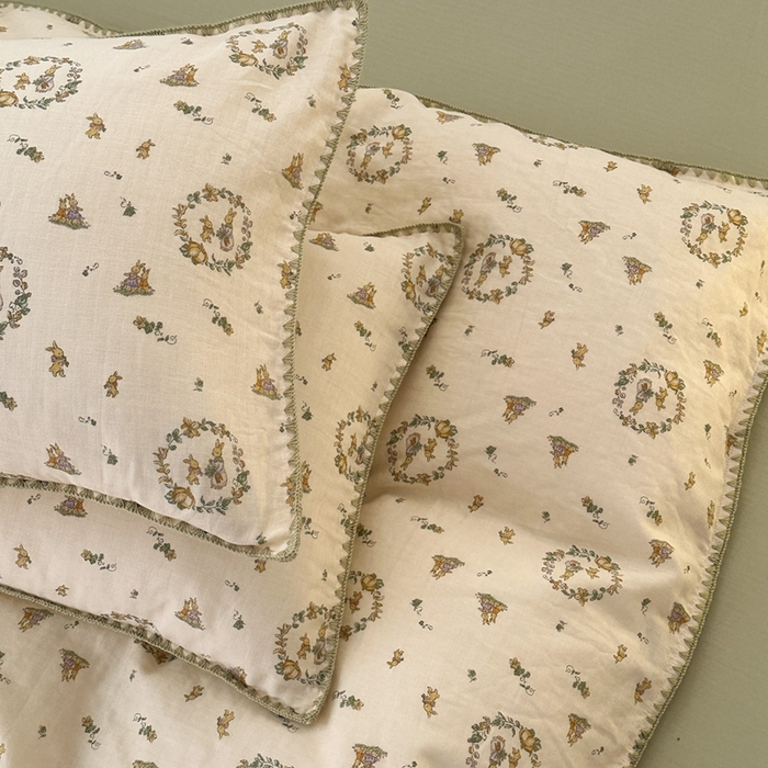 91家纺网 家纺一手货源 找家纺 洋铭区（原狠狠爱） 2024新款全棉双层纱四件套 多多兔