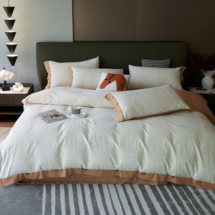 沐白家居 2025新款全棉生态磨毛印花四件套-纽扣工艺款 维诺-棕