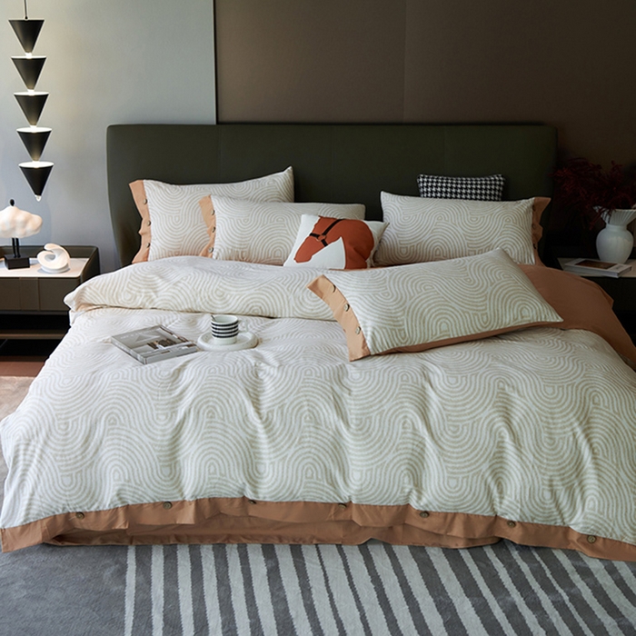 91家纺网 家纺一手货源 找家纺 沐白家居 2025新款全棉生态磨毛印花四件套-纽扣工艺款 维诺-棕