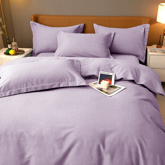 91家纺网 家纺一手货源 找家纺 晶缦家纺 2024新款加厚纯棉喷气全棉纯色生态磨毛多规格四件套 纯依-浅紫