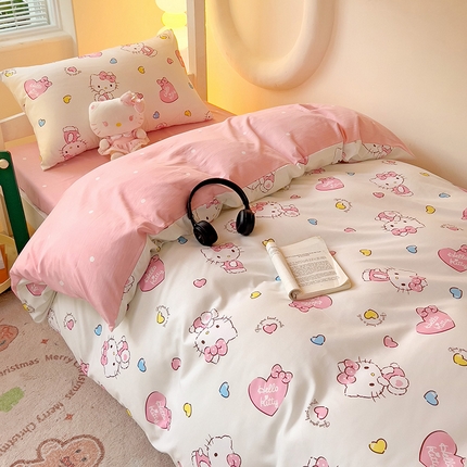 91家纺网 家纺一手货源 找家纺 （总）海岛哥哥 2025新款A类云朵水洗棉三丽鸥正版授权四件套-学生床