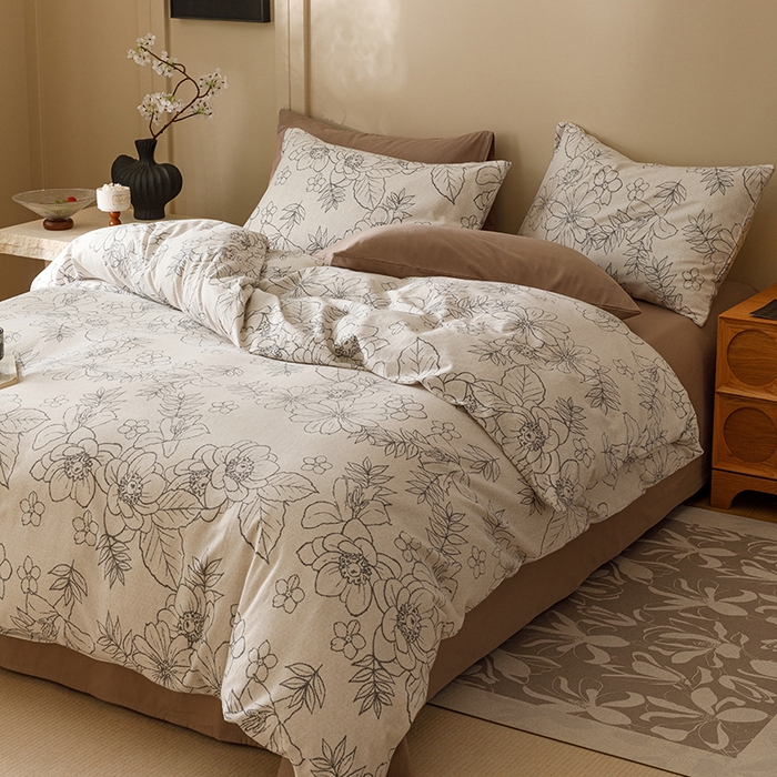 91家纺网 家纺一手货源 找家纺 2024新款全棉陶瓷磨毛印花四件套 茉娜