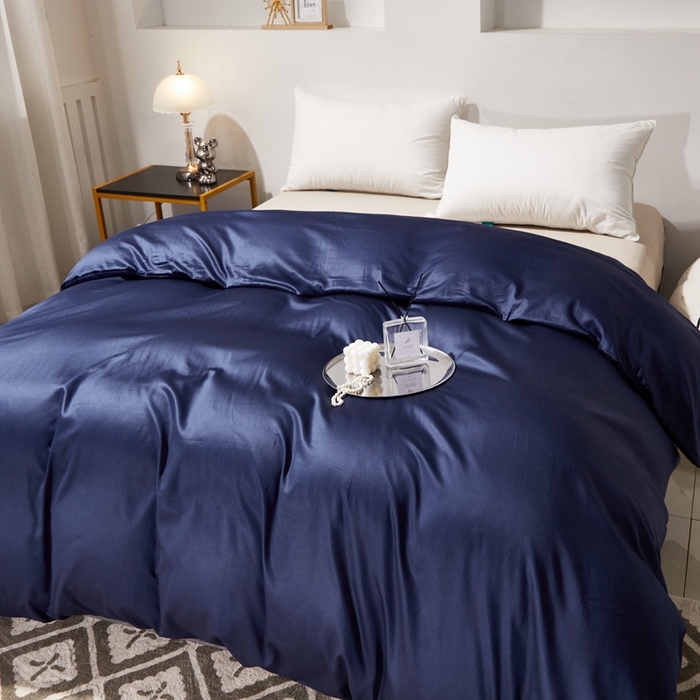 91家纺网 家纺一手货源 找家纺 晶缦家纺 2025新款全棉60支贡缎长绒棉纯色单品被套单件60S素色纯棉单被套多规格被罩活性印染 琳澜-丈青色