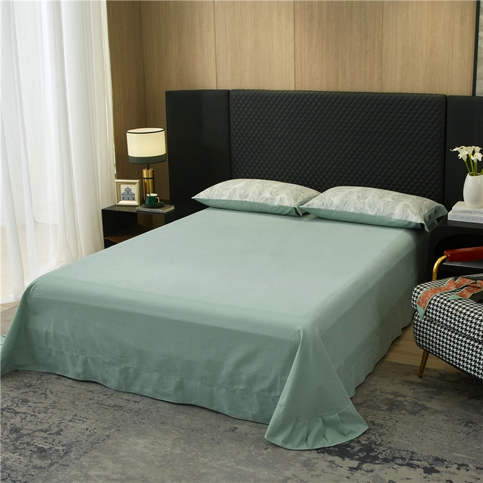 91家纺网 家纺一手货源 找家纺 沐白家居 2025新款全棉生态磨毛印花四件套-纽扣工艺款 羽裳-绿