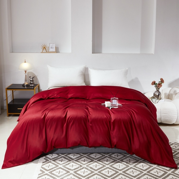 91家纺网 家纺一手货源 找家纺 晶缦家纺 2025新款全棉60支贡缎长绒棉纯色单品被套单件60S素色纯棉单被套多规格被罩活性印染 琳澜-酒红色