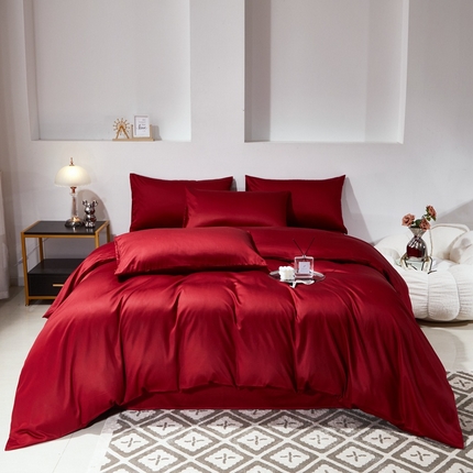 91家纺网 家纺一手货源 找家纺 晶缦家纺 2025新款全棉纯棉60支贡缎长绒棉纯色多规格四件套 琳澜-酒红色
