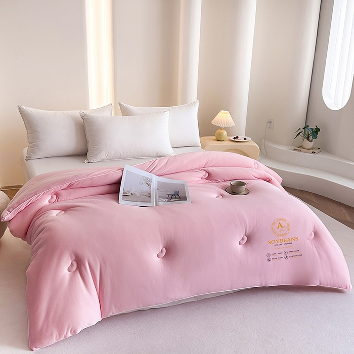 91家纺网 家纺一手货源 找家纺 天瑜家纺 2024新款纯色针织冬被大豆被冬被被子被芯 粉色