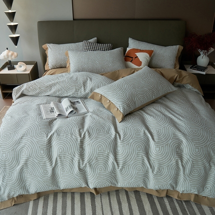 沐白家居 2025新款全棉生态磨毛印花四件套-纽扣工艺款 维诺-灰