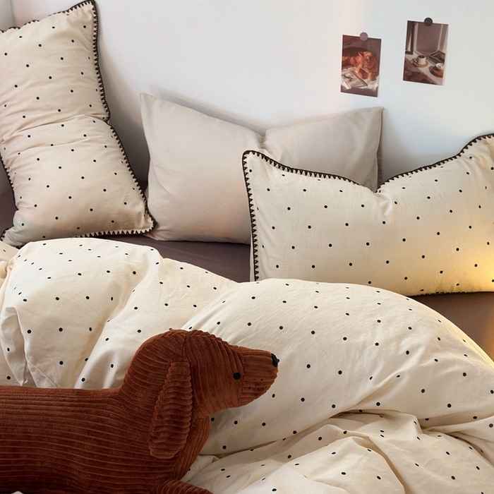 91家纺网 家纺一手货源 找家纺 洋铭区（原狠狠爱） 2024新款全棉双层纱四件套 黑点点