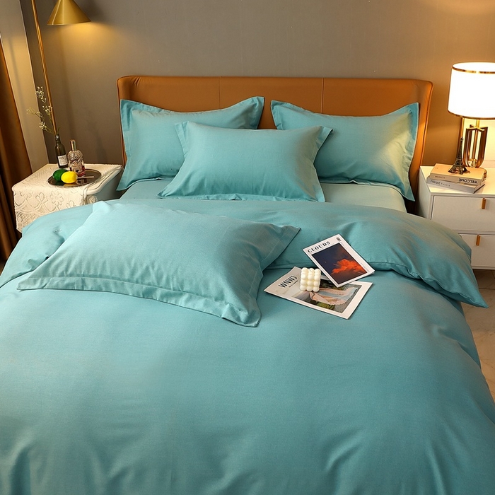 91家纺网 家纺一手货源 找家纺 晶缦家纺 2024新款加厚纯棉喷气全棉纯色生态磨毛多规格四件套 纯依-豆绿