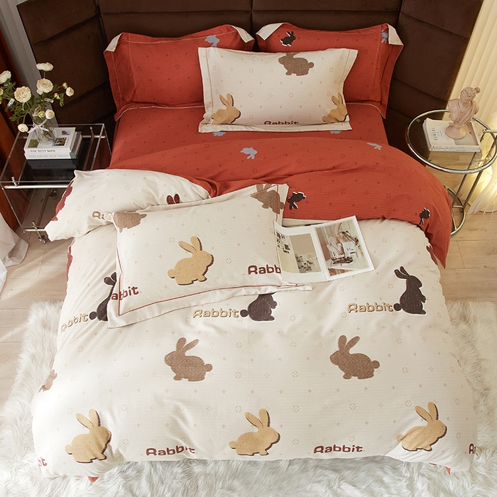 91家纺网 家纺一手货源 找家纺 2025新款全棉精梳磨毛印花四件套 乐奇-米