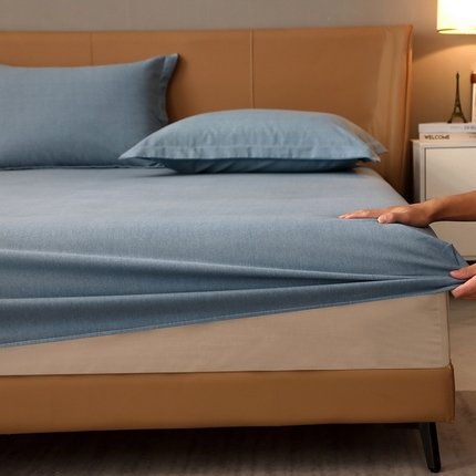 91家纺网 家纺一手货源 找家纺 晶缦家纺 2024新款加厚纯棉喷气全棉纯色生态磨毛多规格单品床笠 纯依-蓝灰