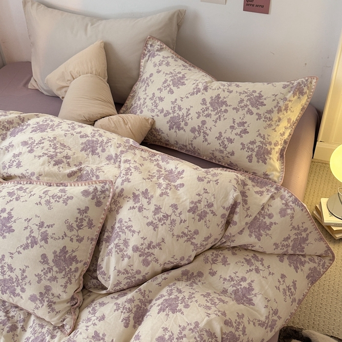 91家纺网 家纺一手货源 找家纺 洋铭区（原狠狠爱） 2024新款全棉双层纱四件套 梦幻紫花