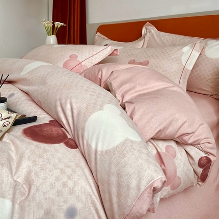 2025新款全棉精梳磨毛印花四件套 妙妙屋粉