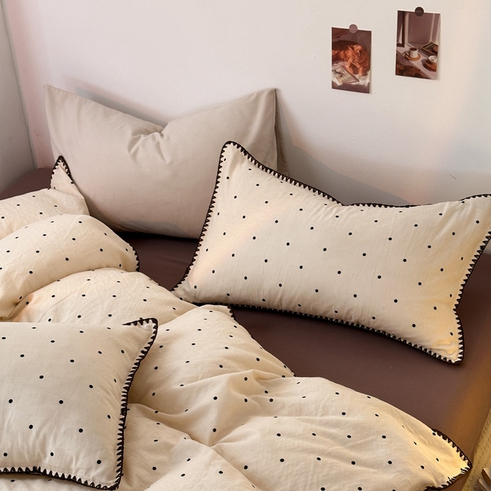 91家纺网 家纺一手货源 找家纺 洋铭区（原狠狠爱） 2024新款全棉双层纱四件套 黑点点