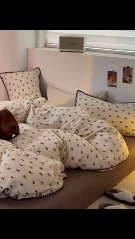 91家纺网 家纺一手货源 找家纺 洋铭区（原狠狠爱） 2024新款全棉双层纱四件套 黑色蝴蝶结