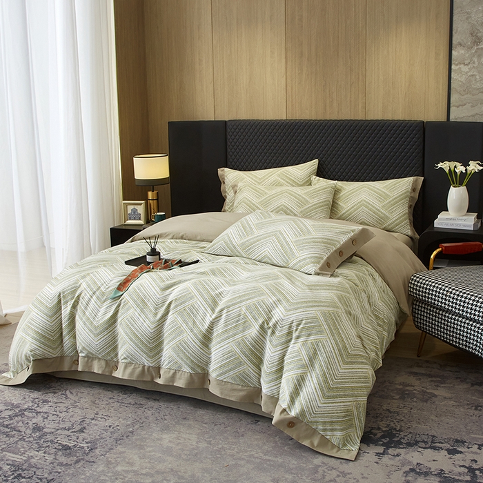 91家纺网 家纺一手货源 找家纺 沐白家居 2025新款全棉生态磨毛印花四件套-纽扣工艺款 艾文-绿