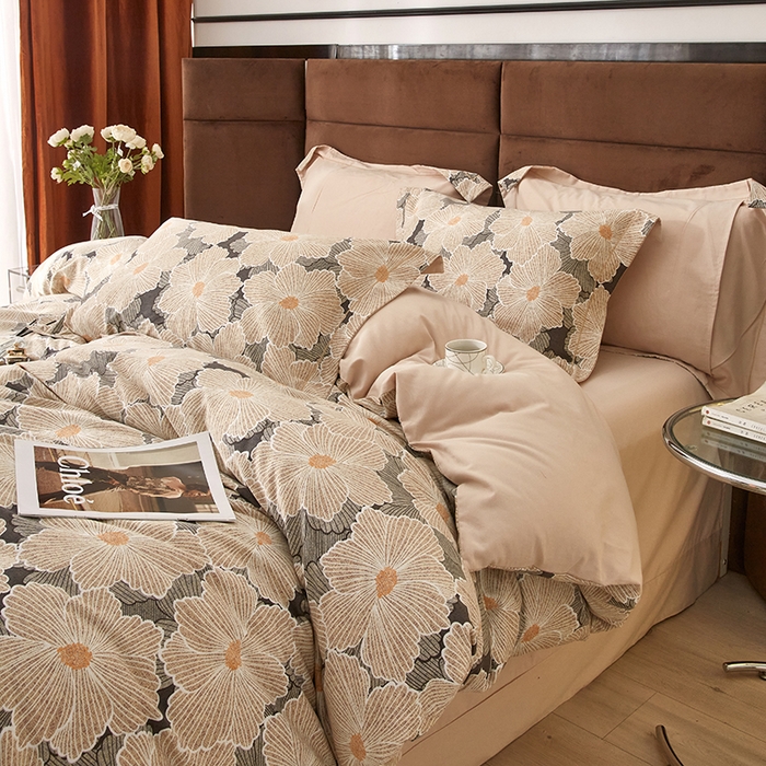 91家纺网 家纺一手货源 找家纺 2025新款全棉精梳磨毛印花四件套 凯文橘