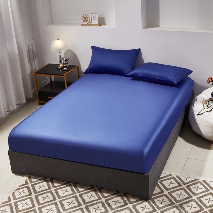 91家纺网 家纺一手货源 找家纺 晶缦家纺 2025新款全棉纯棉60支贡缎长绒棉纯色多规格单品床笠 琳澜-克莱因蓝