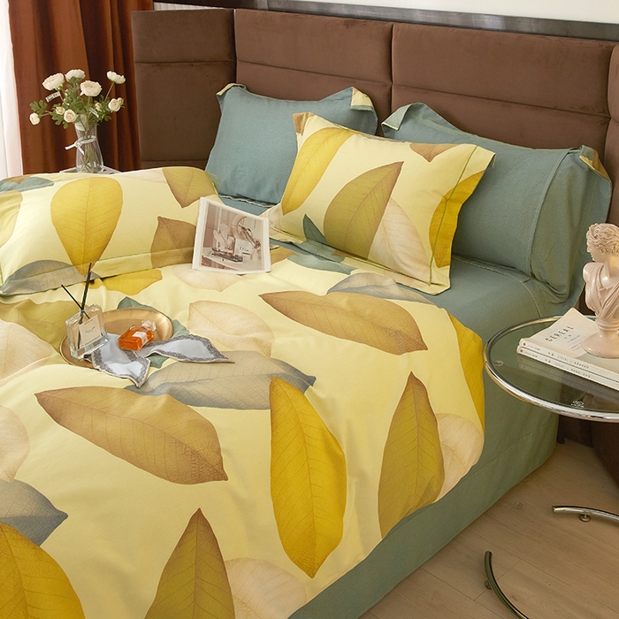 91家纺网 家纺一手货源 找家纺 2025新款全棉精梳磨毛印花四件套 枫叶流丹-黄