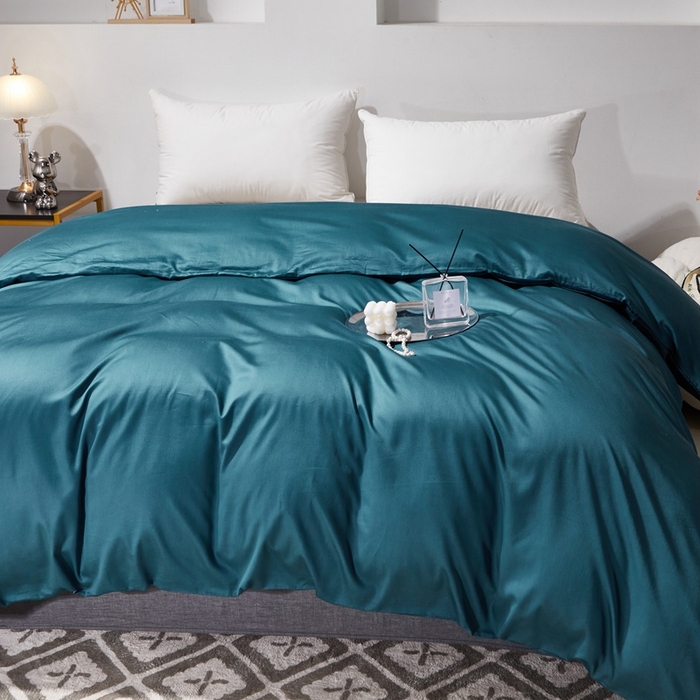 91家纺网 家纺一手货源 找家纺 晶缦家纺 2025新款全棉60支贡缎长绒棉纯色单品被套单件60S素色纯棉单被套多规格被罩活性印染 琳澜-墨绿色