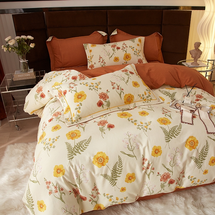 91家纺网 家纺一手货源 找家纺 2025新款全棉精梳磨毛印花四件套 沐光美人