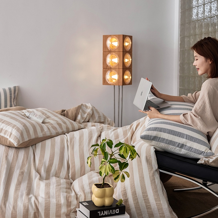 91家纺网 家纺一手货源 找家纺 2025新品尚美色织条纹绉纱系列--尚美宽条系列 尚美-卡其宽条