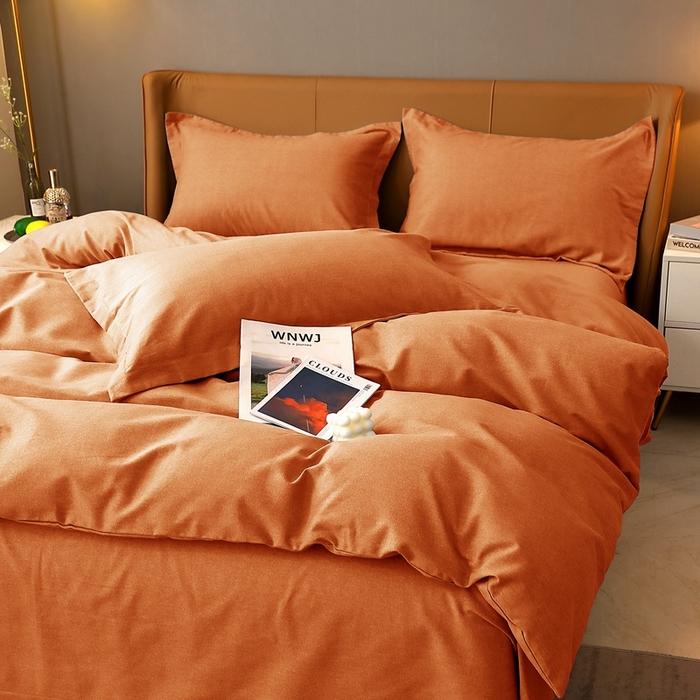 91家纺网 家纺一手货源 找家纺 晶缦家纺 2024新款加厚纯棉喷气全棉纯色生态磨毛多规格四件套 纯依-时尚桔