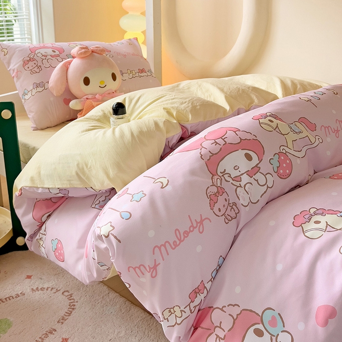 91家纺网 家纺一手货源 找家纺 海岛哥哥 2025新款A类云朵水洗棉三丽鸥正版授权四件套-学生床 三丽鸥-蝴蝶结美乐蒂