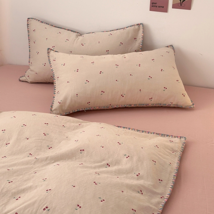 91家纺网 家纺一手货源 找家纺 洋铭区（原狠狠爱） 2024新款全棉双层纱四件套 蔓蔓樱桃