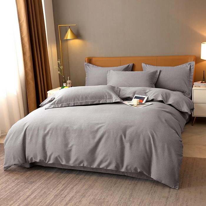 91家纺网 家纺一手货源 找家纺 晶缦家纺 2024新款加厚纯棉喷气全棉纯色生态磨毛多规格四件套 纯依-银灰