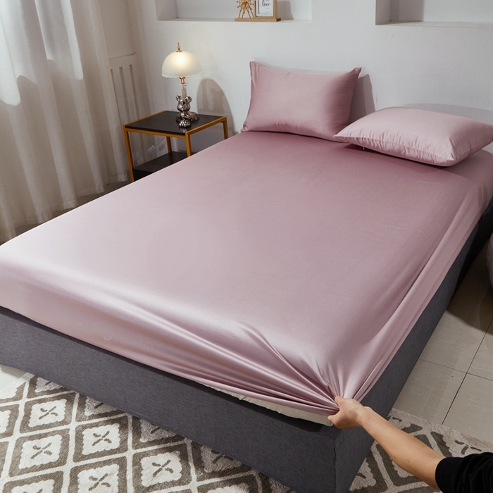 91家纺网 家纺一手货源 找家纺 晶缦家纺 2025新款全棉纯棉60支贡缎长绒棉纯色多规格单品床笠 琳澜-粉豆沙