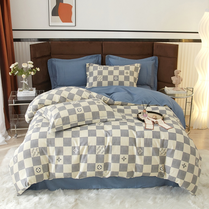 91家纺网 家纺一手货源 找家纺 2025新款全棉精梳磨毛印花四件套 卜优-蓝