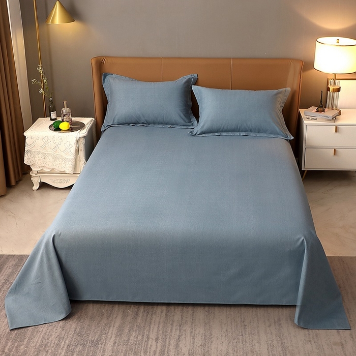 91家纺网 家纺一手货源 找家纺 晶缦家纺 2024新款加厚纯棉喷气全棉纯色生态磨毛多规格单品床单 纯依-蓝灰