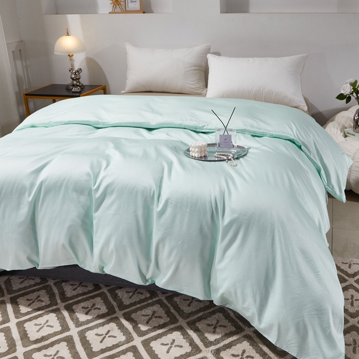 91家纺网 家纺一手货源 找家纺 晶缦家纺 2025新款全棉60支贡缎长绒棉纯色单品被套单件60S素色纯棉单被套多规格被罩活性印染 琳澜-天青绿