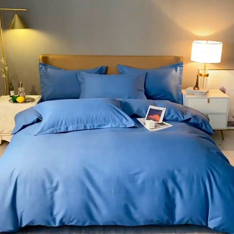 91家纺网 家纺一手货源 找家纺 晶缦家纺 2024新款加厚纯棉喷气全棉纯色生态磨毛多规格四件套 纯依-宾利蓝